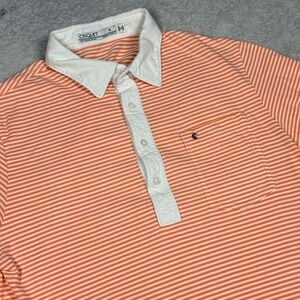 CRICQUET Orange White Stripe Polo Shirt Short Sleeve Mens Size M Organic Cotton